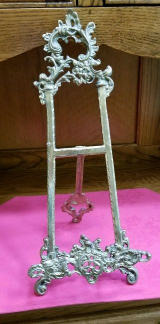 Vintage Large Ornate Solid Brass Picture Art Plate Easel Holder Display Stand