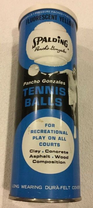 Vintage Spalding Pancho Gonzales Tennis Balls Tin Can W/ Balls