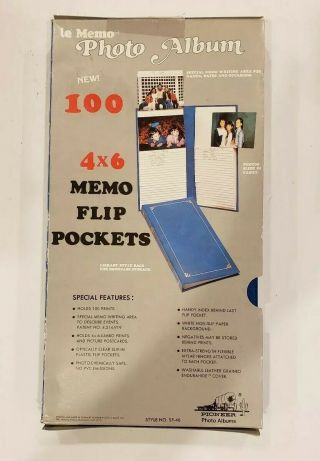 Vintage Le Memo Blue Photo Album 100 Memo Flip Pockets 4 " X 6 " Sf - 46 Open Box