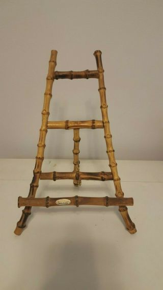 Vintage Burnt Bamboo Wood Picture Frame Easel Plate Display Stand 11 "