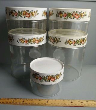 5 Piece Vintage Pyrex Glass Spice Of Life Stackable Canisters Set,  Corning Ware