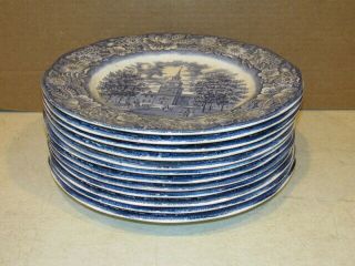 Vintage Set Of 12 Liberty Blue 10 " Dinner Plates Vfc Independence Hall