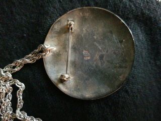 Vtg Old Mexico Sterling Silver Mayan Aztec Calendar Pendant Necklace Brooch 34.  7 4
