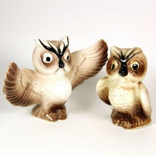 Vtg Owl Salt Pepper Shakers Set Made In Japan Napco Ceramic S - 265 Owls Brown
