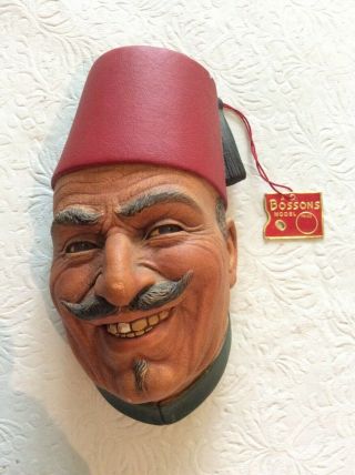 Vintage Bossons Chalkware Head Made In England Serbian With Fez 1966