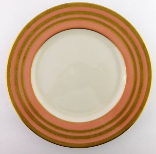 Vintage Pickard Coral Pink Gold Encrusted Dinner Plate Swirl Band China Usa