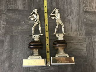 2 Vintage Baseball Trophies 1975 Wood & Metal & Marble 8.  5 