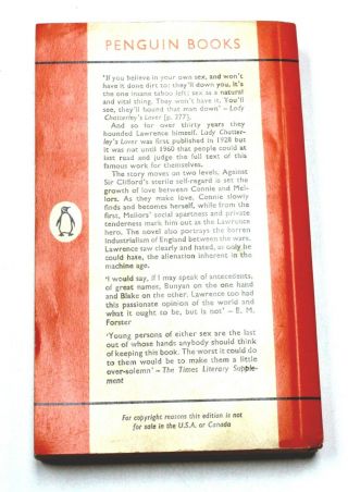 LADY CHATTERLEY ' S LOVER By D.  H.  Lawrence Penguin Book 1961 - N03 2