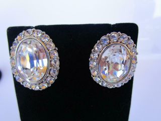 Vintage Yves St Laurent Ysl Crystal Clear Rhinestone Earrings