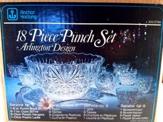 Vintage 18 - Piece Punch Bowl Set Anchor Hocking Arlington Design - 2