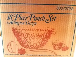 Vintage 18 - Piece Punch Bowl Set Anchor Hocking Arlington Design - 4