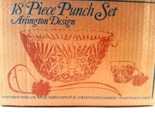 Vintage 18 - Piece Punch Bowl Set Anchor Hocking Arlington Design - 5