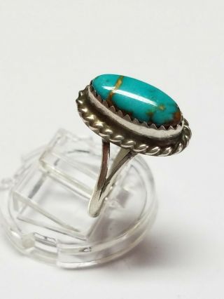 Vintage Sterling Silver Turquoise Signed " R " Ring Sz 6.  5
