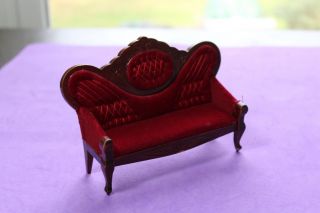 Vtg Dollhouse Miniature Wood Queen Anne Sofa Couch Furniture Accessory