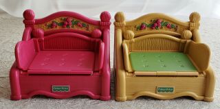 2 Vtg Fisher Price Briarberry Bear Furniture Chair Day Bed Pull - Out Trundle