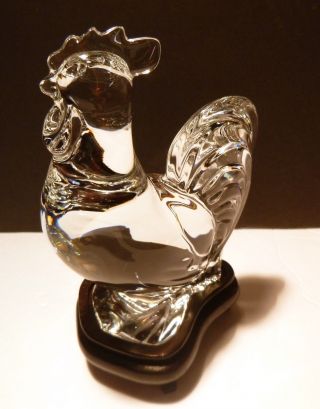Vintage Baccarat Crystal Zodiac (1993) Rooster 4 1/4 " Made France Wood Stand