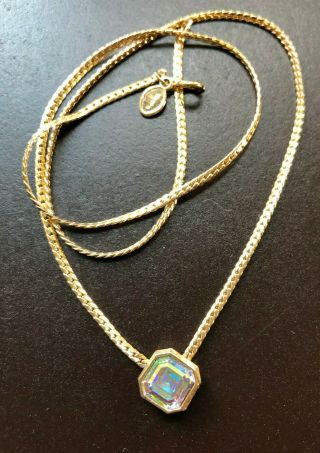 Vintage Avon Aurora Borealis Pendant Necklace Crystal Glass Gold Plated Chain