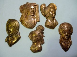 Vintage Brass Stampings French Women Traditional Folk Costume Jewelry Components