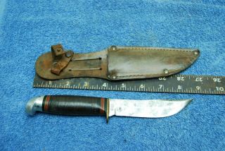 Vintage Official Boy Scouts Of America Usa Hunting Knife / Leather Sheath