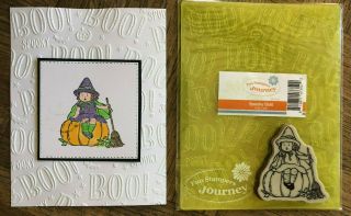 Stampin Up Retired Vintage Halloween Girl Stamp & Spooky Boo Embossing Folder