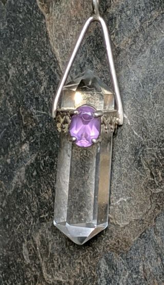 Vintage 925 Sterling Silver Crystal With Amethyst And Intricate Silver