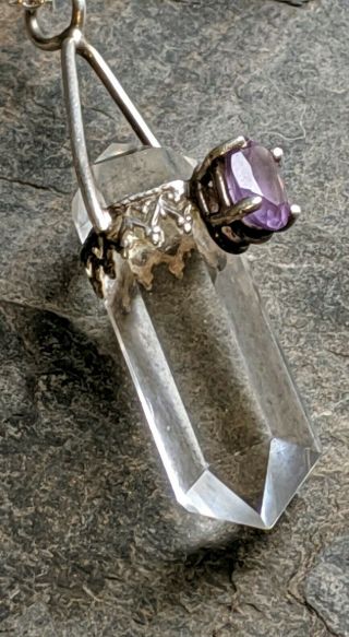 Vintage 925 Sterling Silver Crystal With Amethyst And Intricate Silver 2