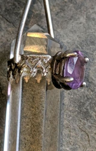 Vintage 925 Sterling Silver Crystal With Amethyst And Intricate Silver 3
