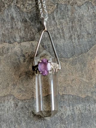 Vintage 925 Sterling Silver Crystal With Amethyst And Intricate Silver 5