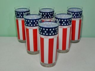 6 Vintage Patriotic Usa Flag Stars Stripes Red White Blue Glasses 4th Of July
