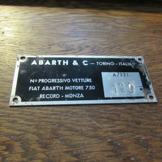 Vintage Abarth & C.  Torino - Italia Car 750 Record Monza Plate 129