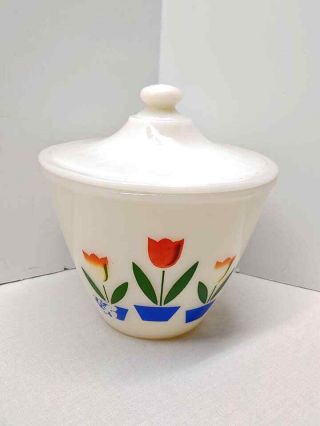 Vintage Fire King Oven Ware Tulip Grease Jar Bowl With Lid L@@k