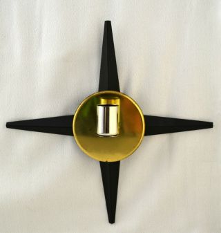 Vtg 1960s Mid Century Modern Metal Starburst Sconces Wall Hanging Candle Holders 3
