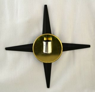 Vtg 1960s Mid Century Modern Metal Starburst Sconces Wall Hanging Candle Holders 4