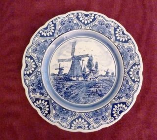 Vintage Delft Blue Hand Painted Holland 9 " Windmill Collector Plate 130021