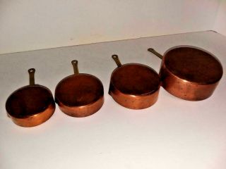 4 Piece Vintage Heavy Duty Copper Measuring Cups/pans,  Stackable 3