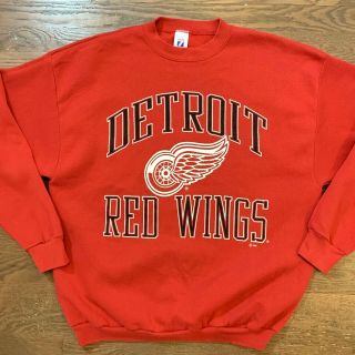 90s Vtg Detroit Red Wings Nhl Logo 7 Red Crew Neck Sweatshirt Size Mens Xl