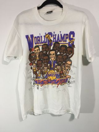 Vtg 1987 Los Angeles Lakers World Champs 50/50 Made In Usa Mens Large Shirt