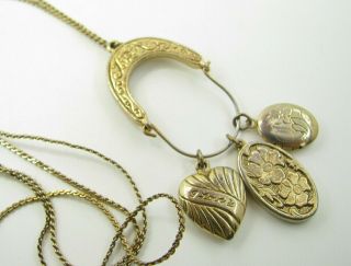 1928 Vtg Inspired Gold Chain Necklace Charm Holder Pendant Locket Puffy Heart