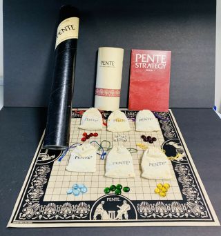 Vintage Pente Strategy Pente 1980 Board Game Black Tube 6 Colors Bonus Book.