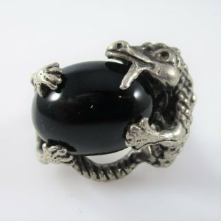 Dragon Lizard Gator Black Onyx Ring Vintage Sterling Silver 8.  9g | Size 6
