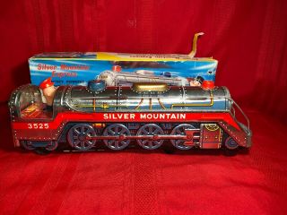 Vintage Battery Operated Mystery Action Silver Mountain Express Tin Train