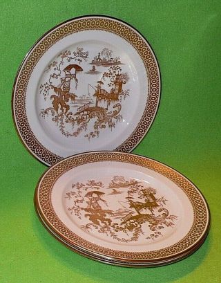 Set Of 3 Vintage Spode Copeland Golden Asian Scene Plates.  3 Maker 