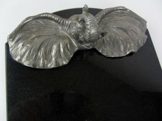 Vintage Large 12 " X 9 " Pewter Elephant & Black Marble Cheese / Cutting Board