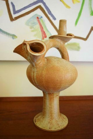 Vtg Mcm Studio Pottery Candle Holder Lantern Vase Signed Minamalist Drip Glaze