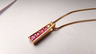 Vtg " R " 4 Ruby Stone 14k Yellow Gold Sterling Silver Italy Pendant Necklace 18 "