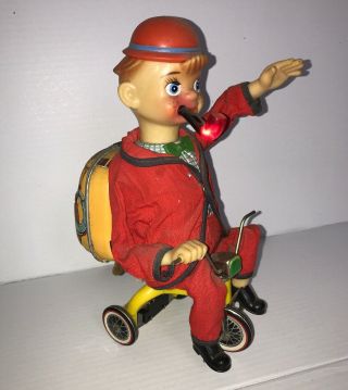Vintage Tin Litho Battery Operated Boy Clown On Tricycle