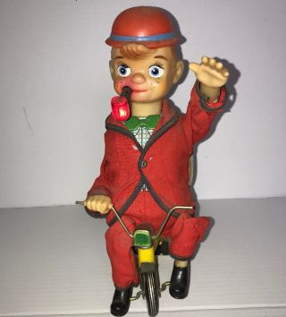 Vintage Tin Litho Battery Operated Boy Clown On Tricycle 2