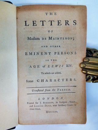 1753 Letters Of Madam De Maintenon Eminent Persons Lewis Xiv Characters