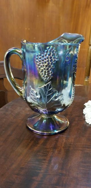 Vintage Indiana Glass Co.  Carnival Glass Blue Harvest Grape Pitcher