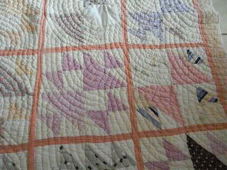 VINTAGE HAND MADE QUILT / BOW TIE DESIGN/ MULTI PEACH COLORS 3